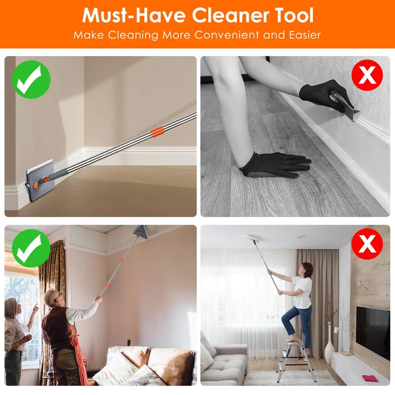 2-in-1 Baseboard Cleaner & Wall Cleaner Mop with Squeegee